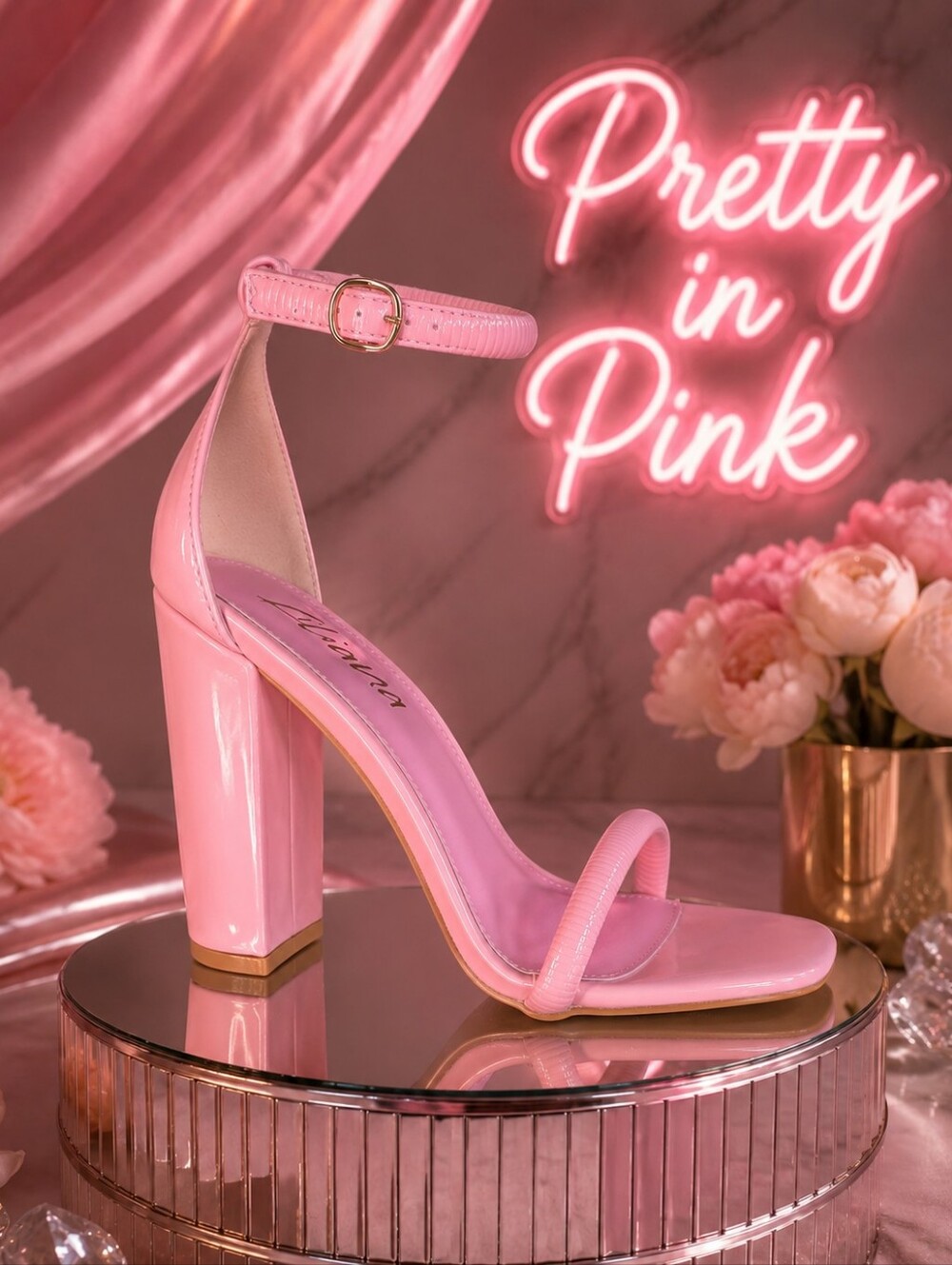 Pink Ankle-Strap Block Heel Sandals - Women